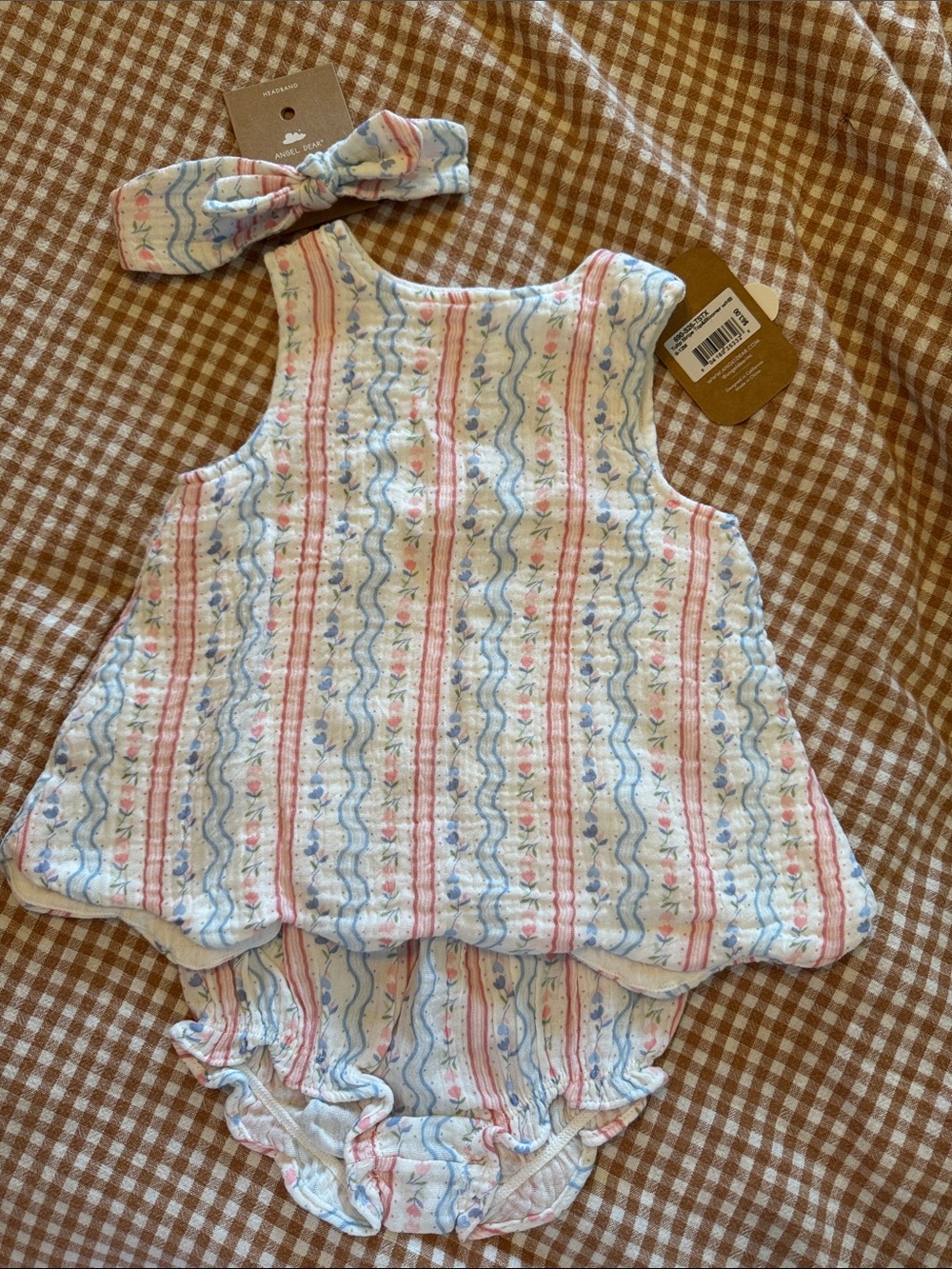 NWT Angel Dear Pink & Blue Striped Tulip Floral Set with Matching Headband